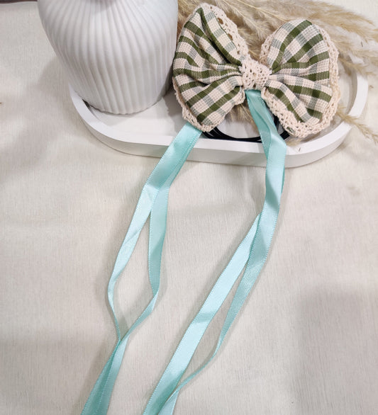 Green Bow and Ribbon Tassel Hair Ties