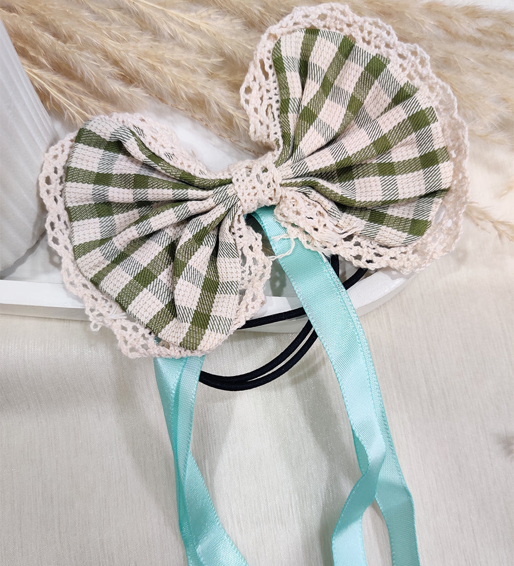 Green Bow and Ribbon Tassel Hair Ties