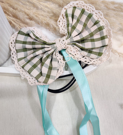 Green Bow and Ribbon Tassel Hair Ties