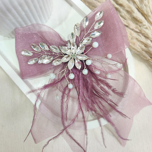 Wine Net and Feather Bow Clip