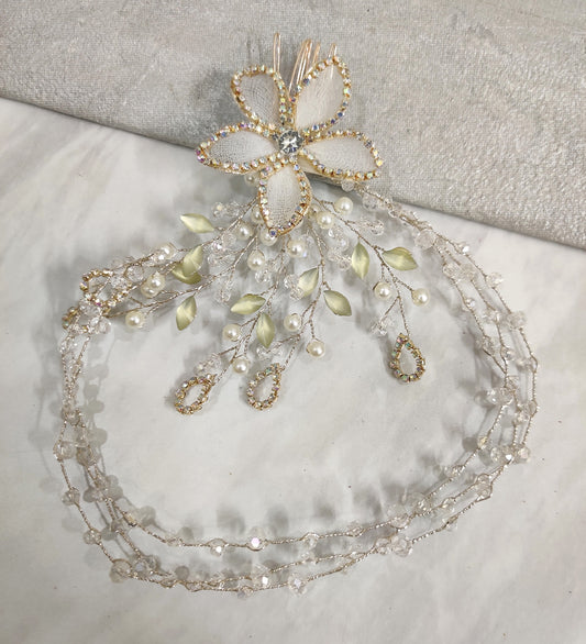 White Flower Tiara Hair Comb