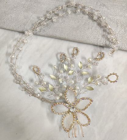 White Flower Tiara Hair Comb