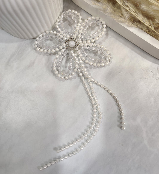 White Crystal and Pearl Flower Hair Clip