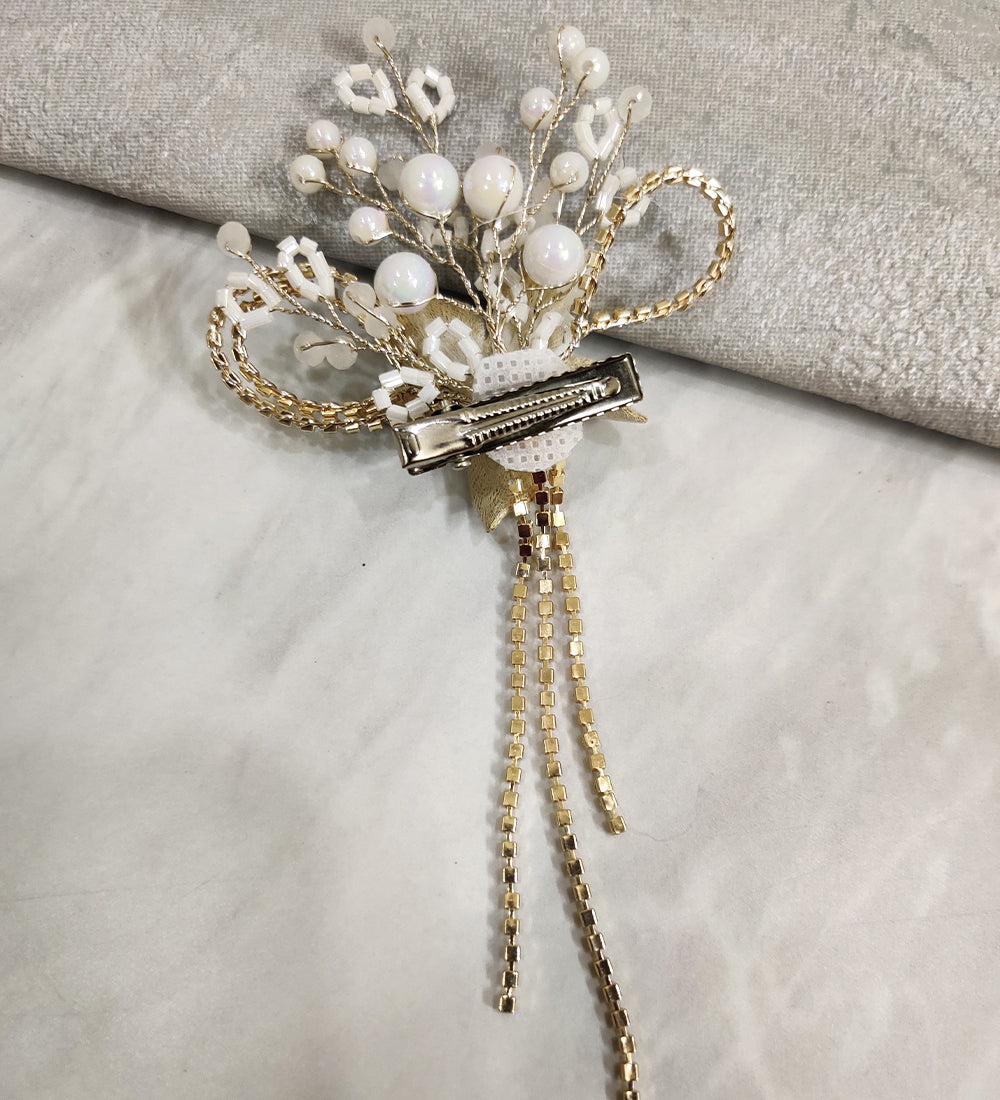 Yellow Flower and Rhinestone Tassel Hair Clip