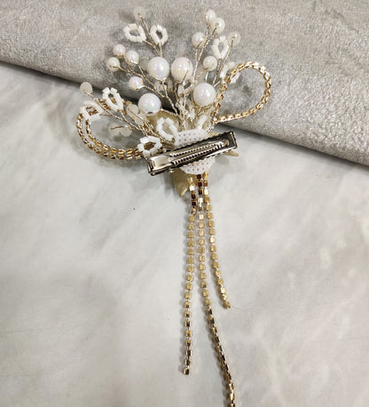 Yellow Flower and Rhinestone Tassel Hair Clip
