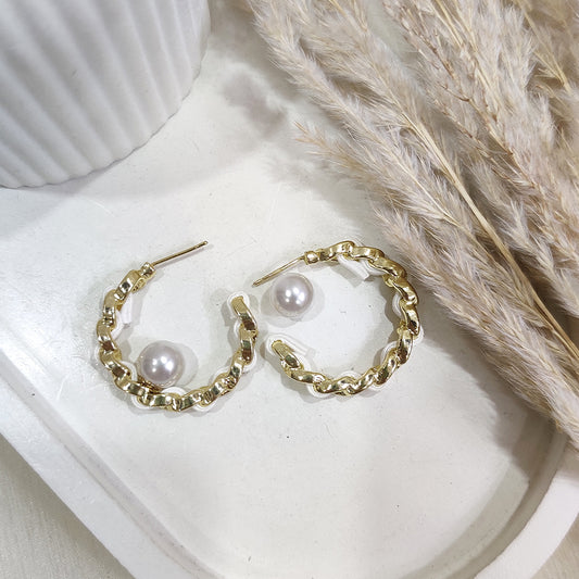 Golden White Hoop Earrings