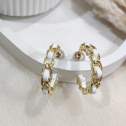 Golden White Hoop Earrings