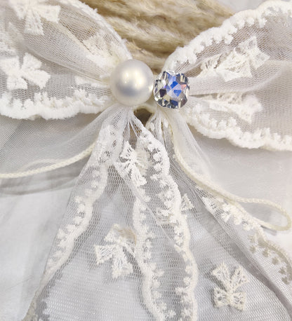 White Net Lace Bow Clip