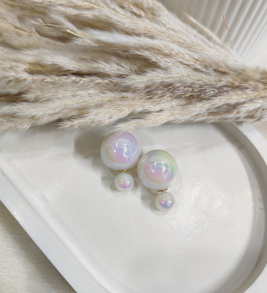 Double- Sided Spherical Holographic Pearl Ear studs