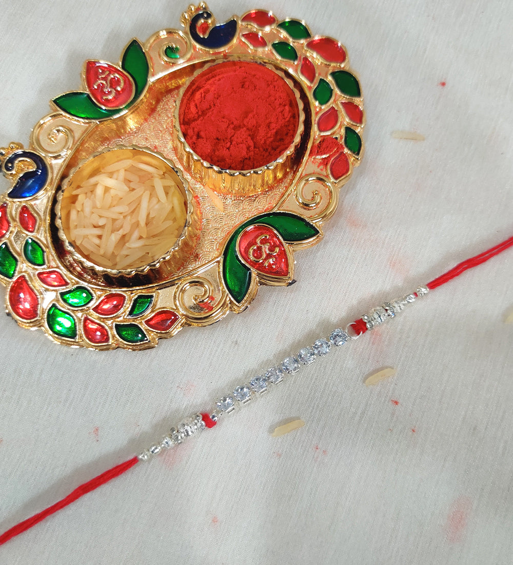 Silver Stone Studded Thread Rakhi