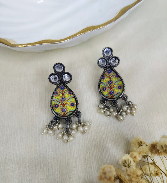 Hand-Painted Oxidised Earrings