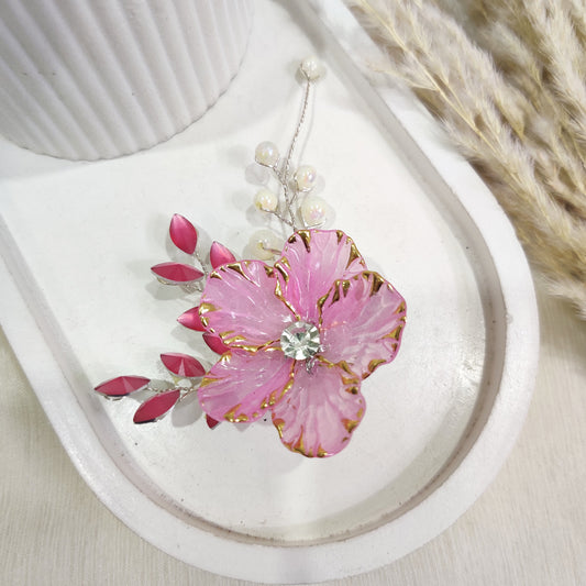 Dark Pink Crystal Flower Hair Clip
