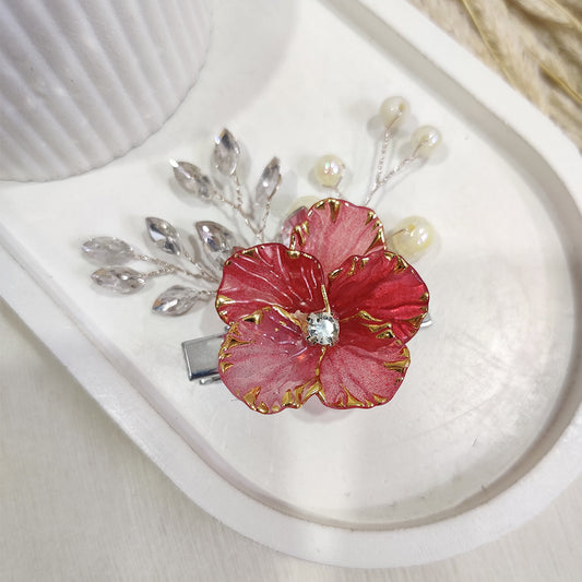 Red Crystal Flower Hair Clip
