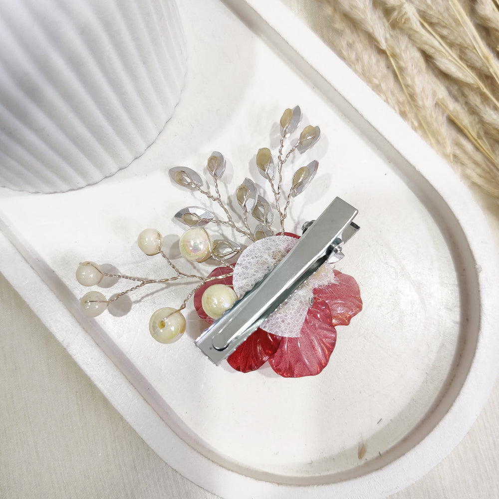 Red Crystal Flower Hair Clip