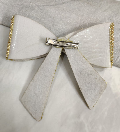 Embellished Crystal Big Hair Bow Clip - Golden