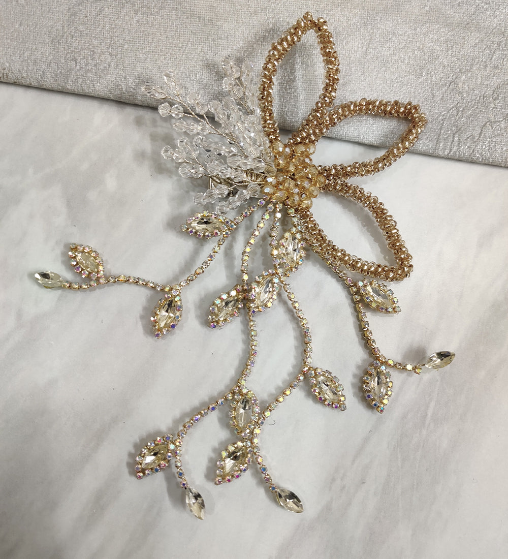 Golden Crystal flower Rhinestone Clip