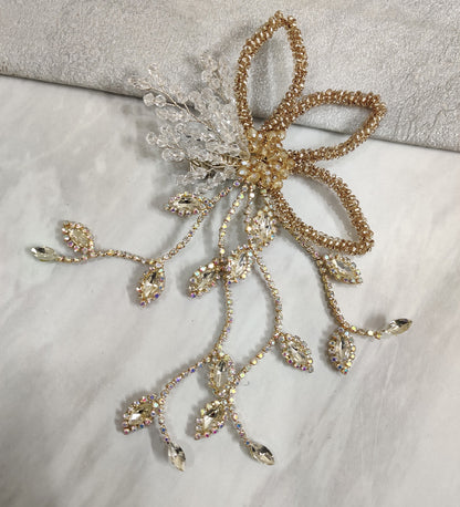 Golden Crystal flower Rhinestone Clip