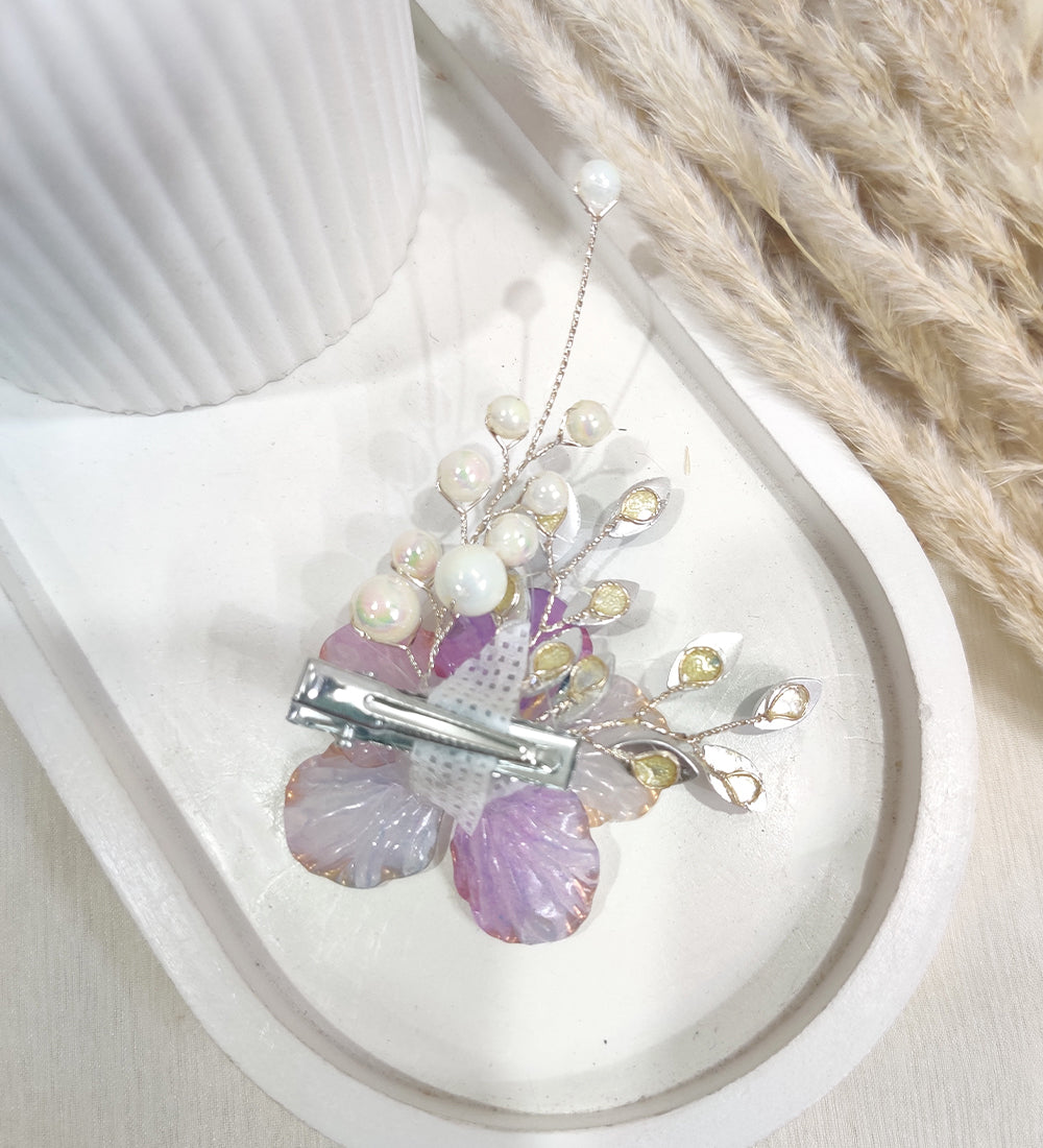 Purple Blue Crystal Flower Hair Clip