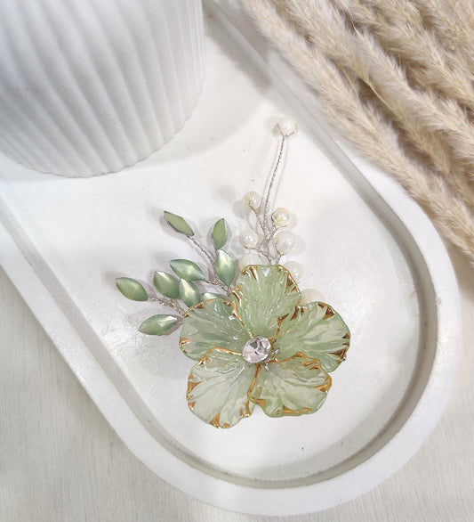 Green Crystal Flower Hair Clip