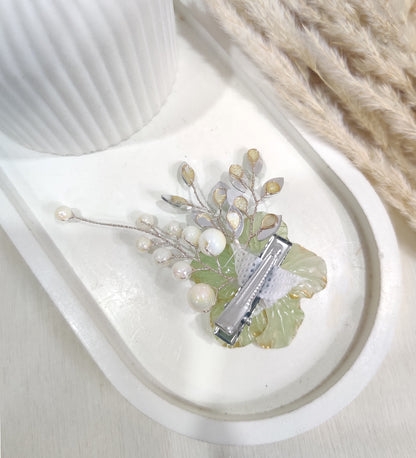 Green Crystal Flower Hair Clip