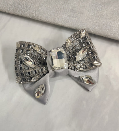 Small Grey Ribbon Bow Hair Clip