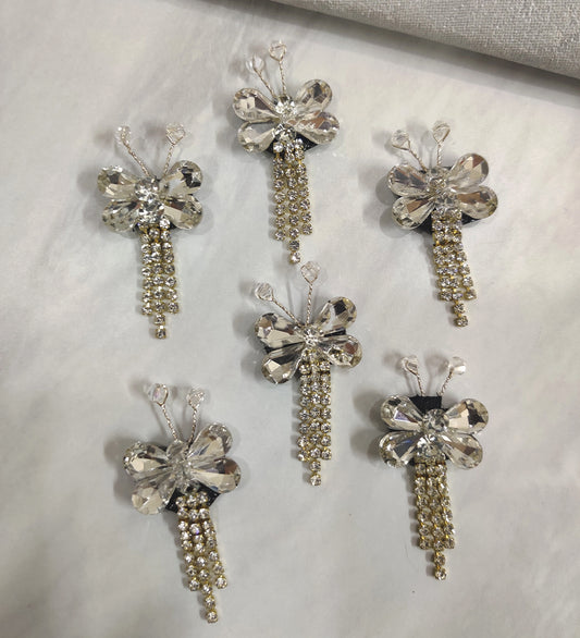 Silver Butterfly with Rhinestone Tassel Velcro Stickon