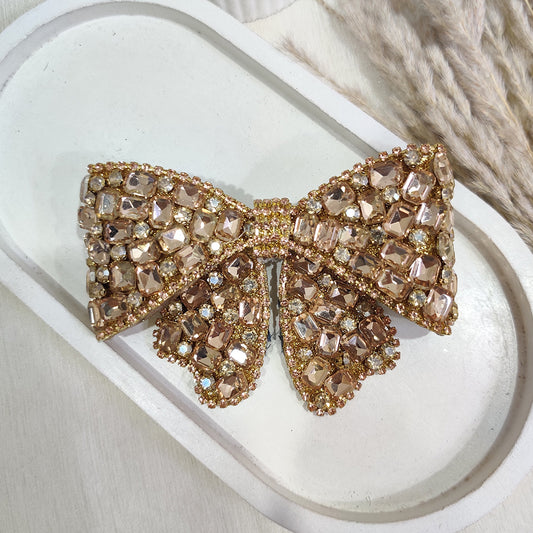 Golden Shimmering Stone Bow Hair Clip