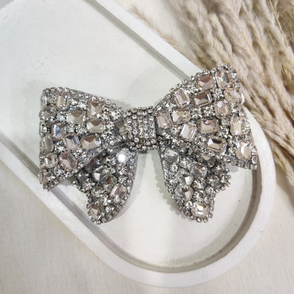 Silver Shimmering Stone Bow Hair Clip
