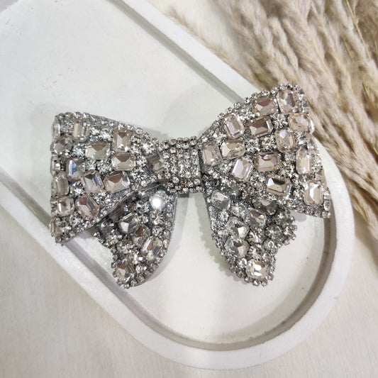 Silver Shimmering Stone Bow Hair Clip