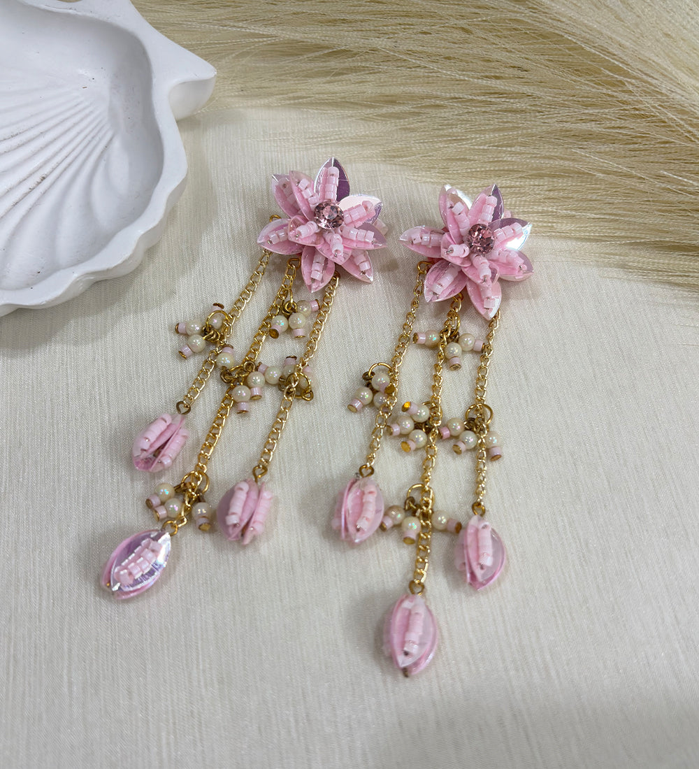 Floral Beaded Hair Chain with Crystal Drops