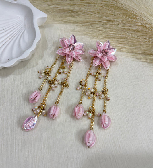Floral Beaded Hair Chain with Crystal Drops