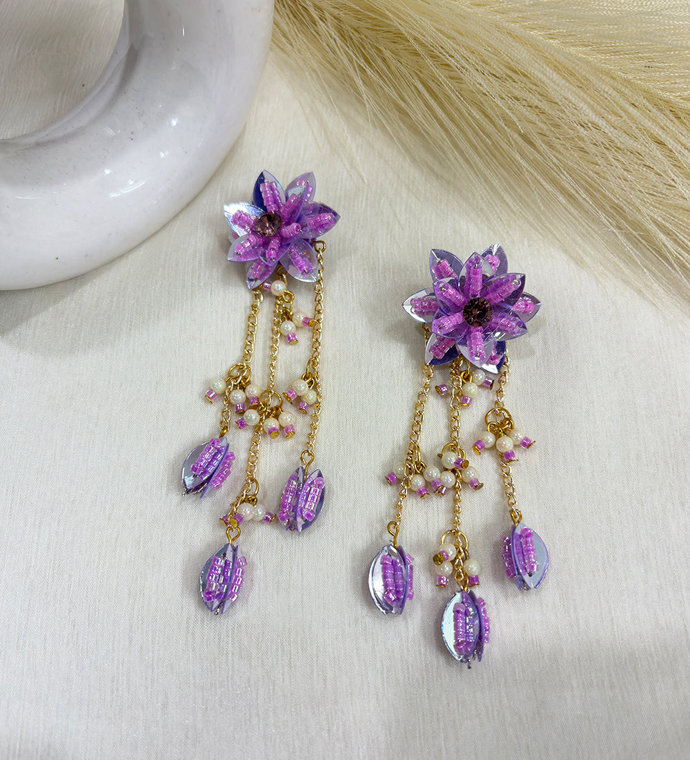 Floral Beaded Hair Chain with Crystal Drops