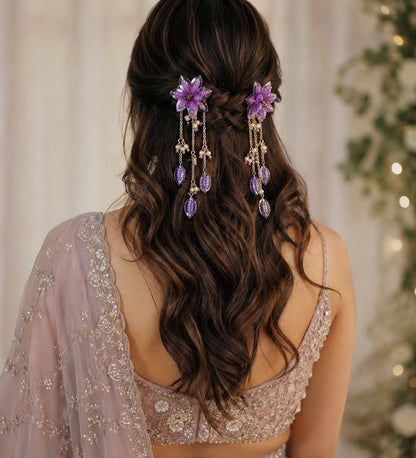 Floral Beaded Hair Chain with Crystal Drops