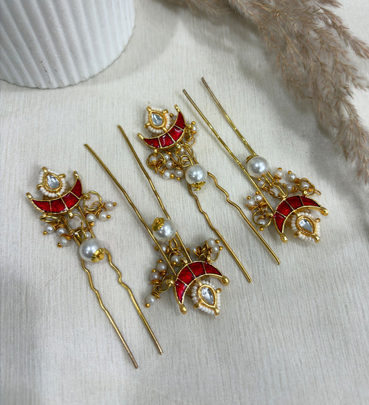 Emerald Pearl Hair Pins Set of 4