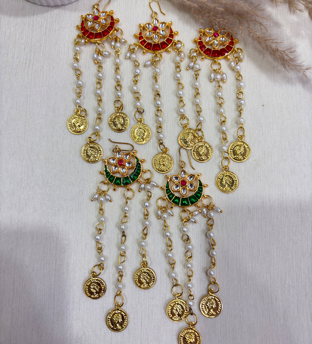 Red Green Emerald Arc Kundan Pearl Coin
