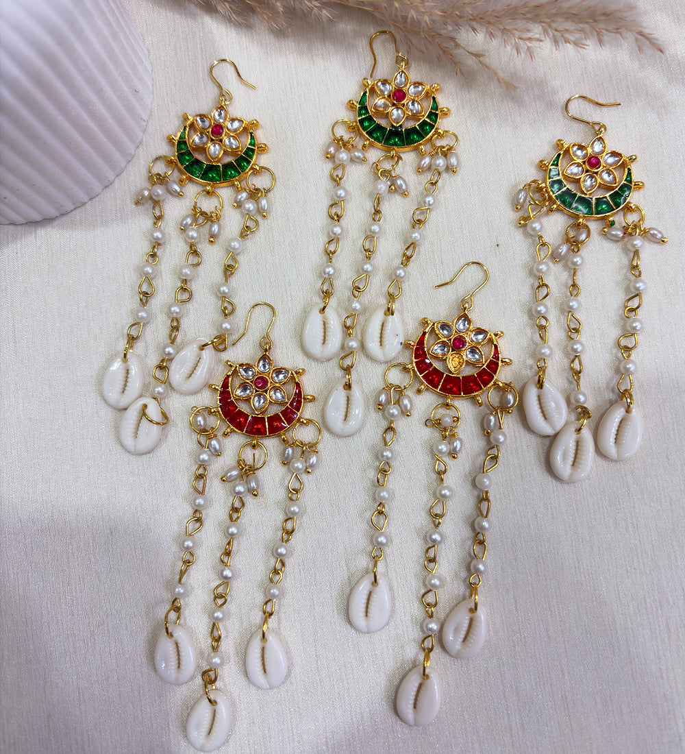 Green Red Emerald Arc Kundan Pearl Cowrie