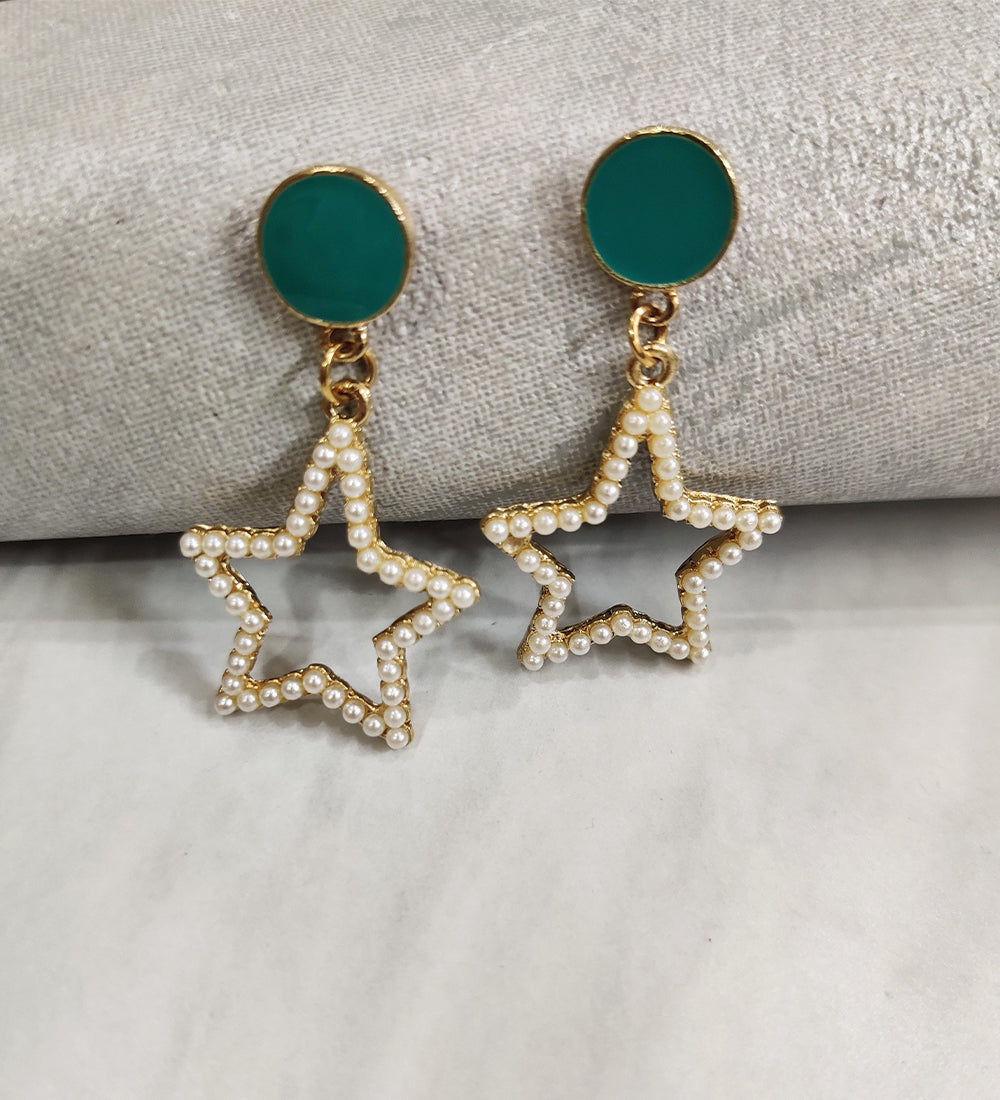 Sea Green Stone Star Earrings