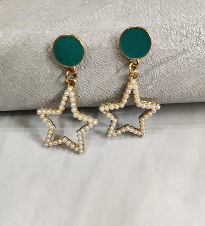 Sea Green Stone Star Earrings