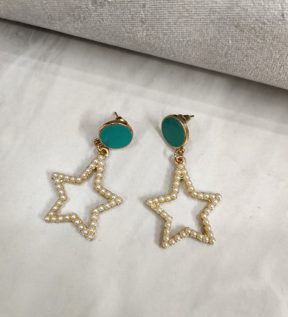 Sea Green Stone Star Earrings