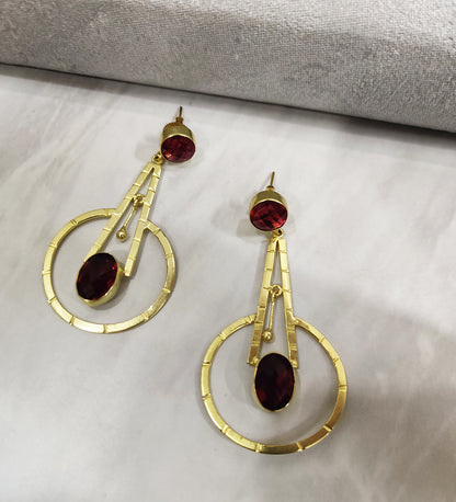 Maroon Stud Pendulum Earring