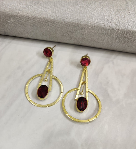 Maroon Stud Pendulum Earring