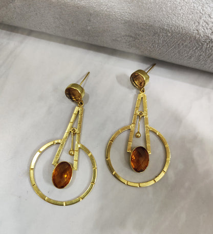 Orange Stud Pendulum Earrings