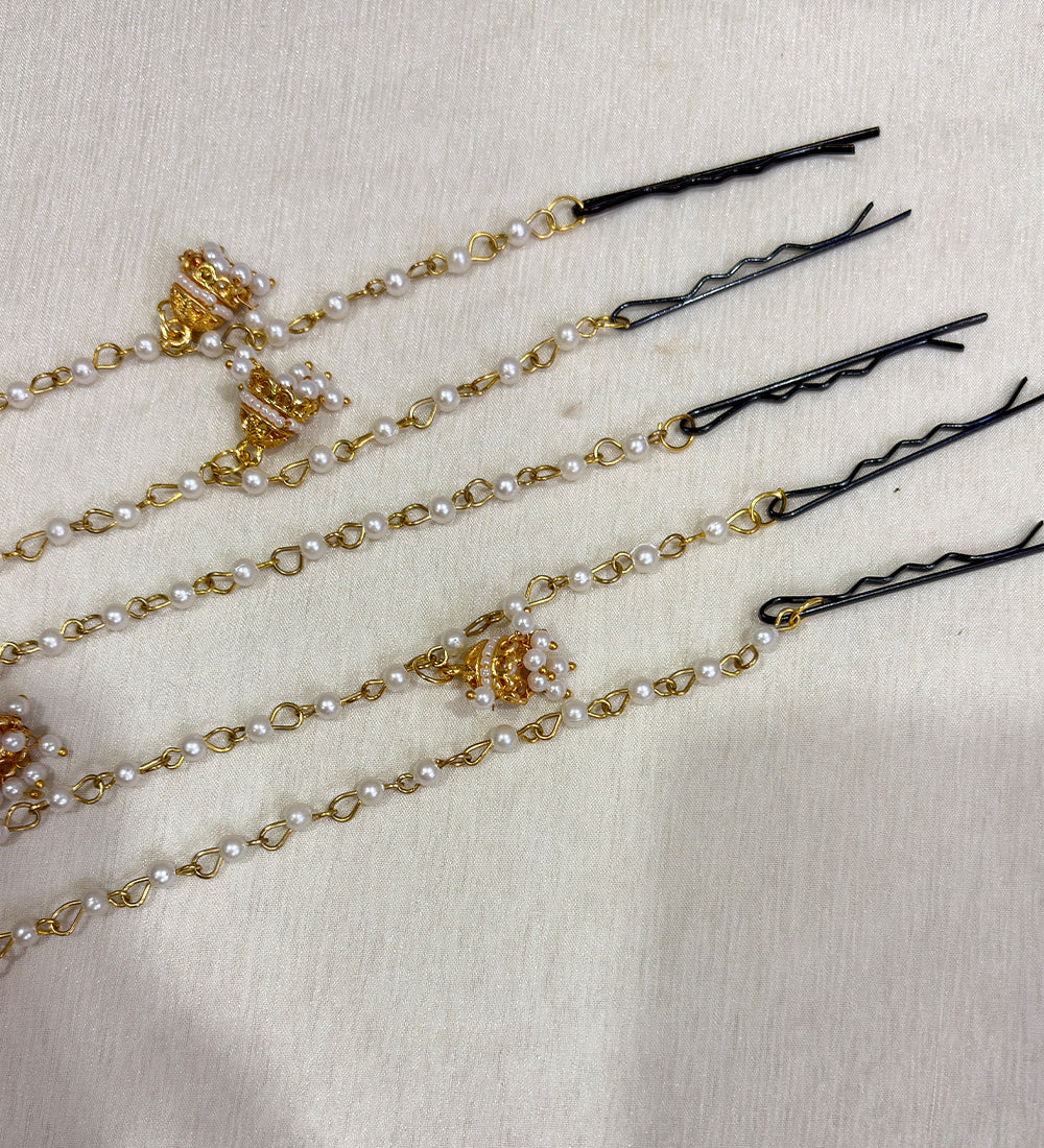 Gold Pearl Jhumka Hair Chain