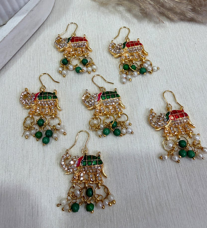 Red Green Traditional Elephant with Pearls