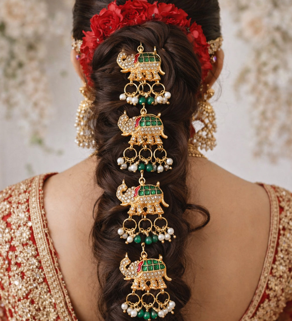Red Green Traditional Elephant with Pearls