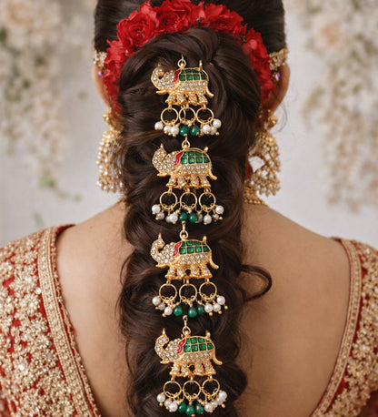 Red Green Traditional Elephant with Pearls