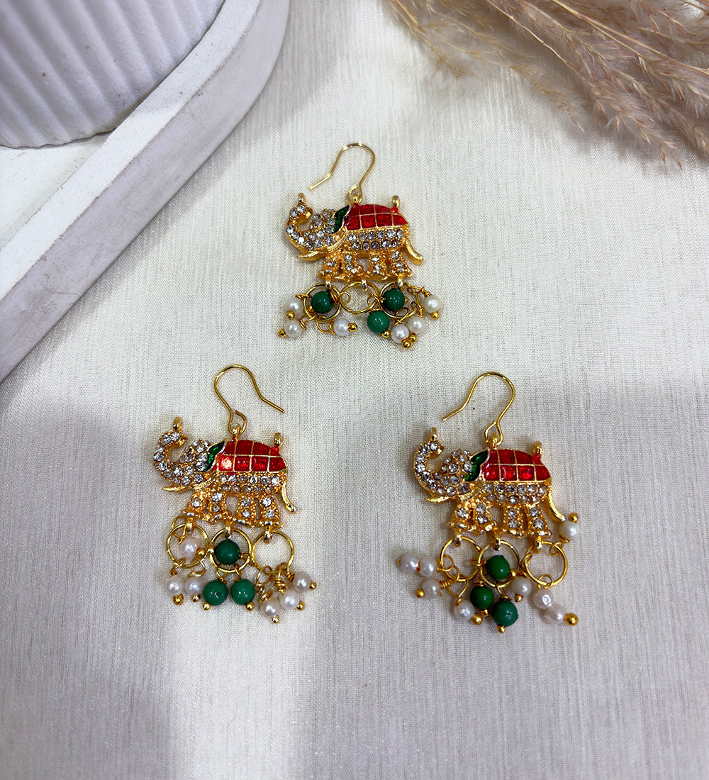 Red Green Traditional Elephant with Pearls