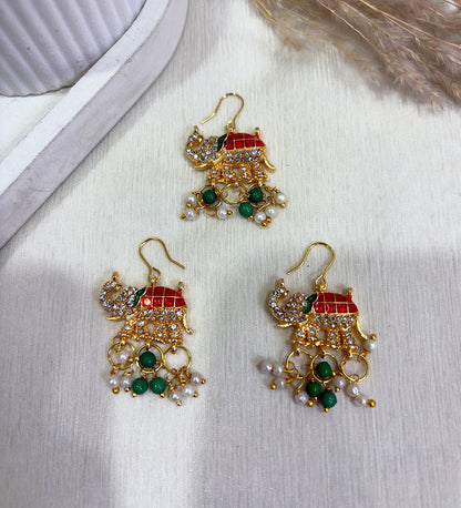 Red Green Traditional Elephant with Pearls