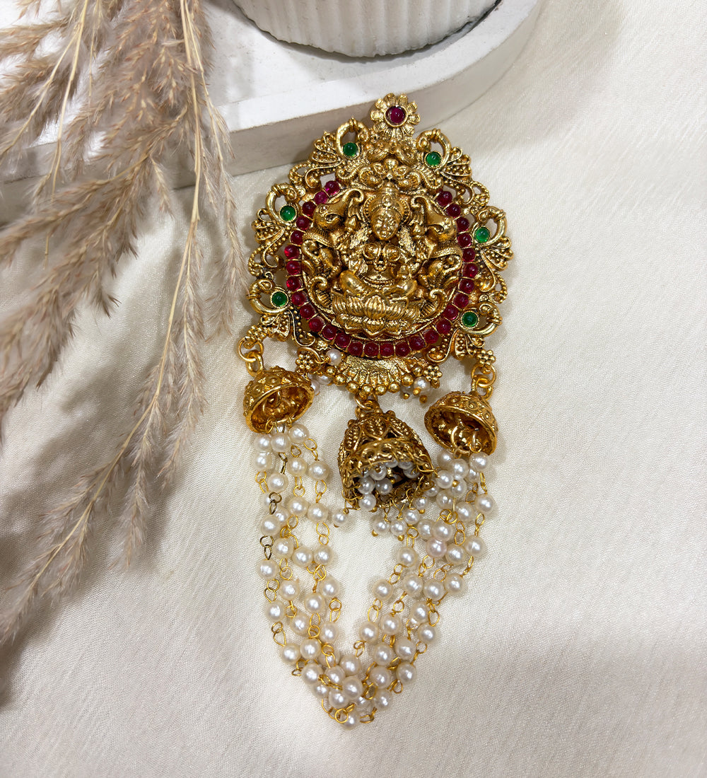 Lakshmi Temple Hair Accessory with Pearl Chains