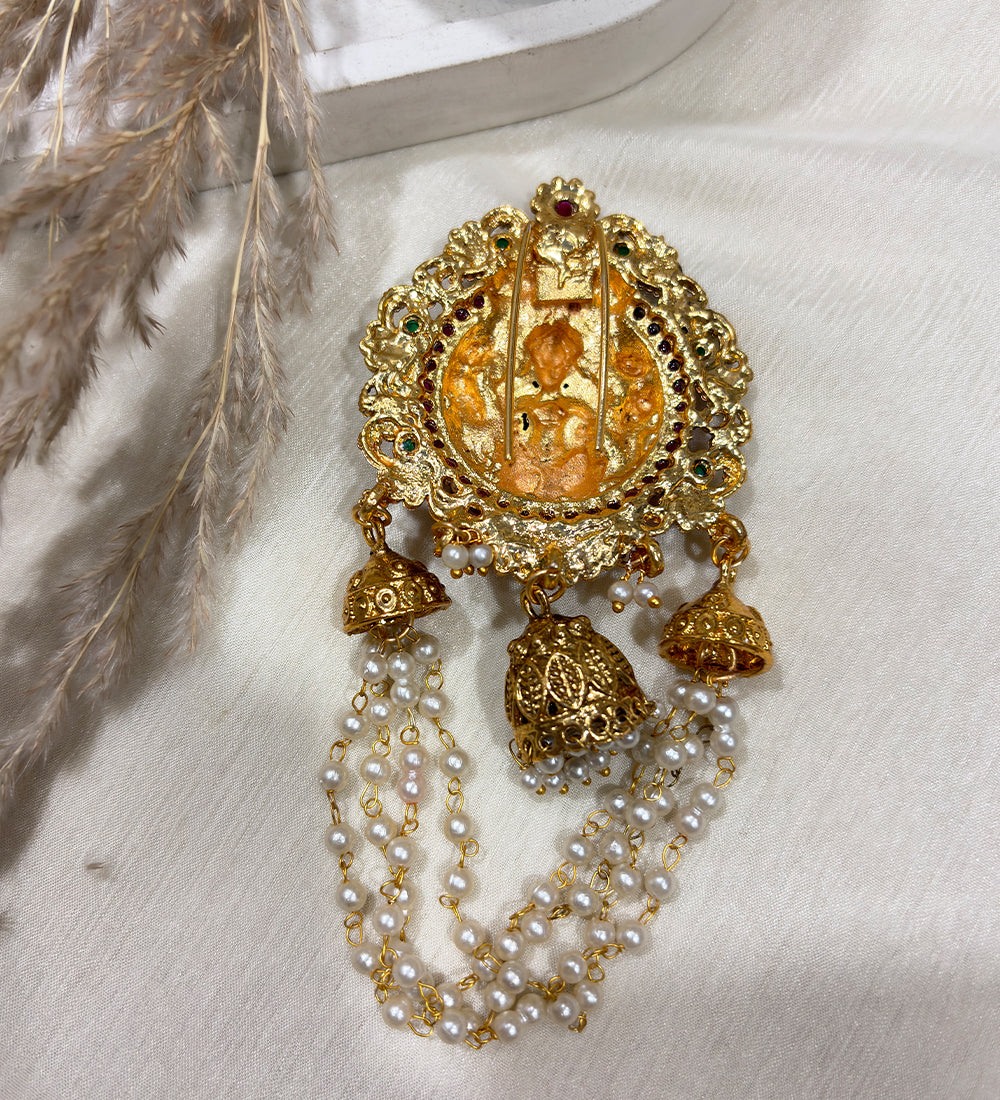 Lakshmi Temple Hair Accessory with Pearl Chains